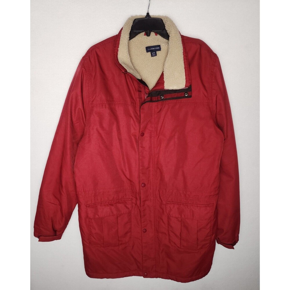 Lands’ End Squall Sherpa Lined Parka Jacket Red Winter Coat Mens Large Tall